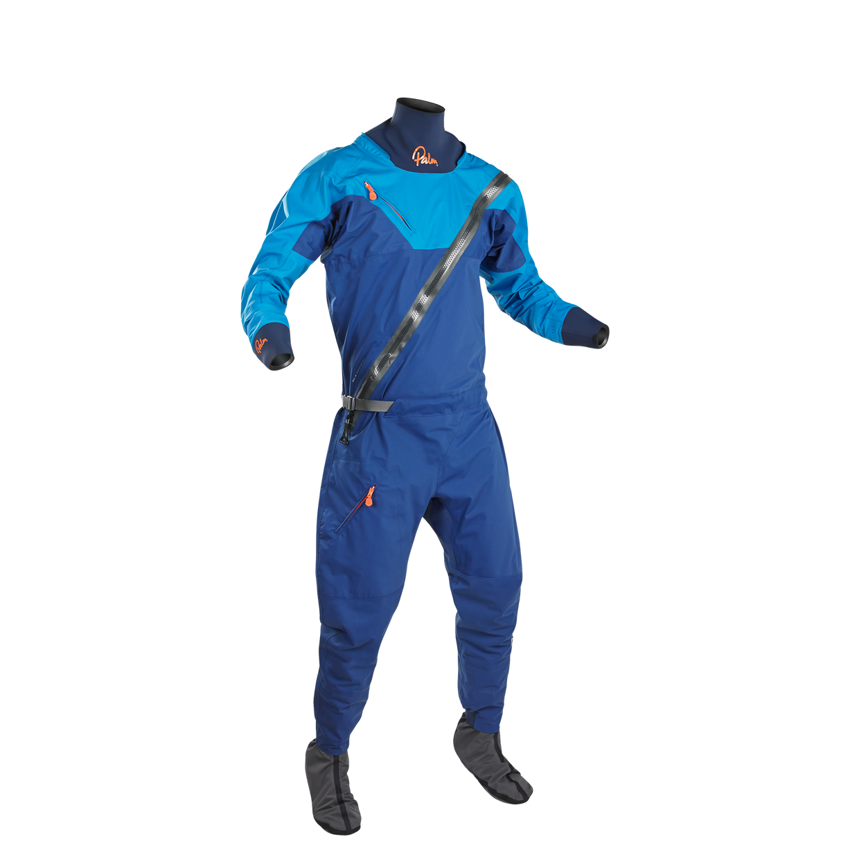 Palm Fuse Men's Drysuit Navy/Mid Blue Hood Off View