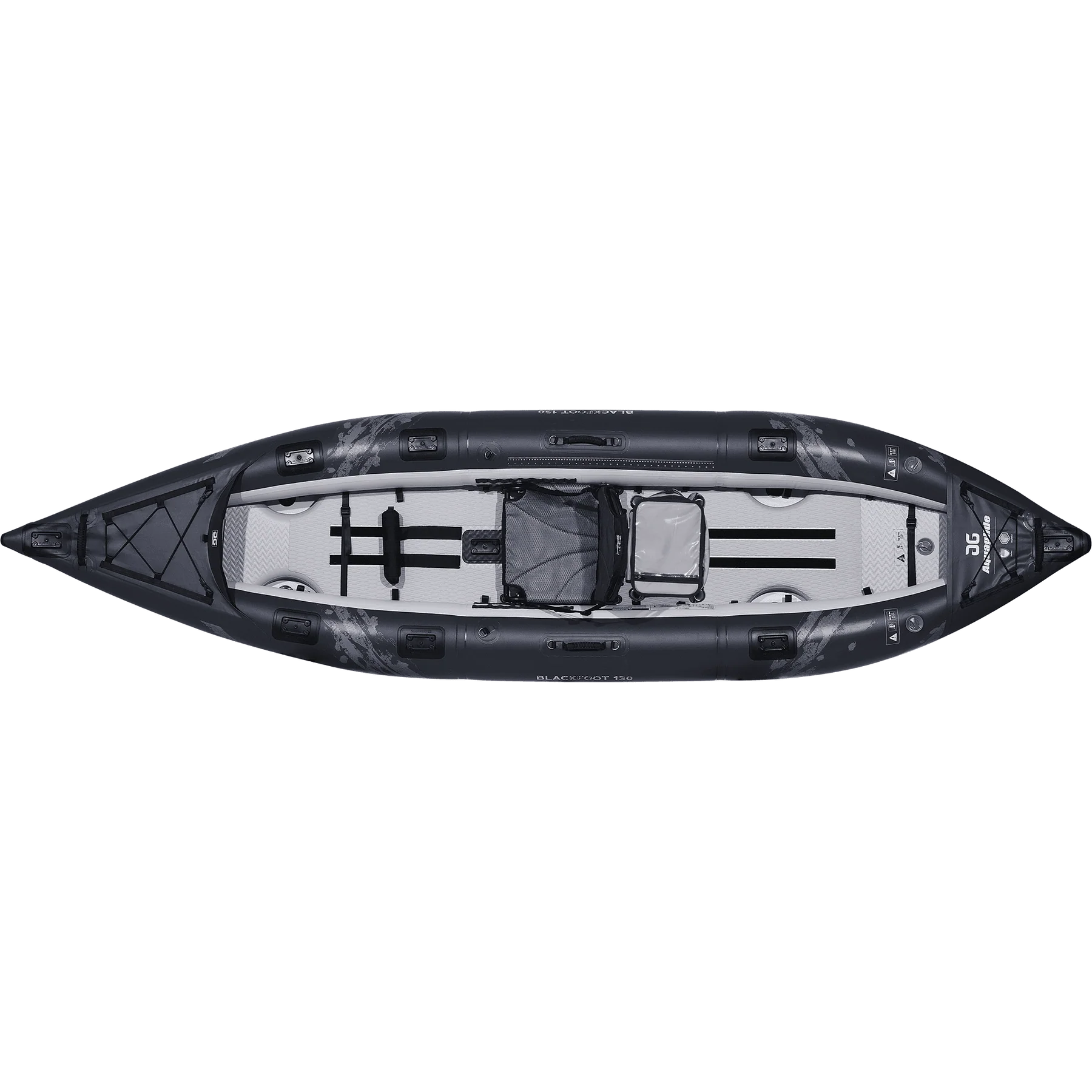 Aquaglide Blackfoot 130 Angling inflatable kayak top down studio shot