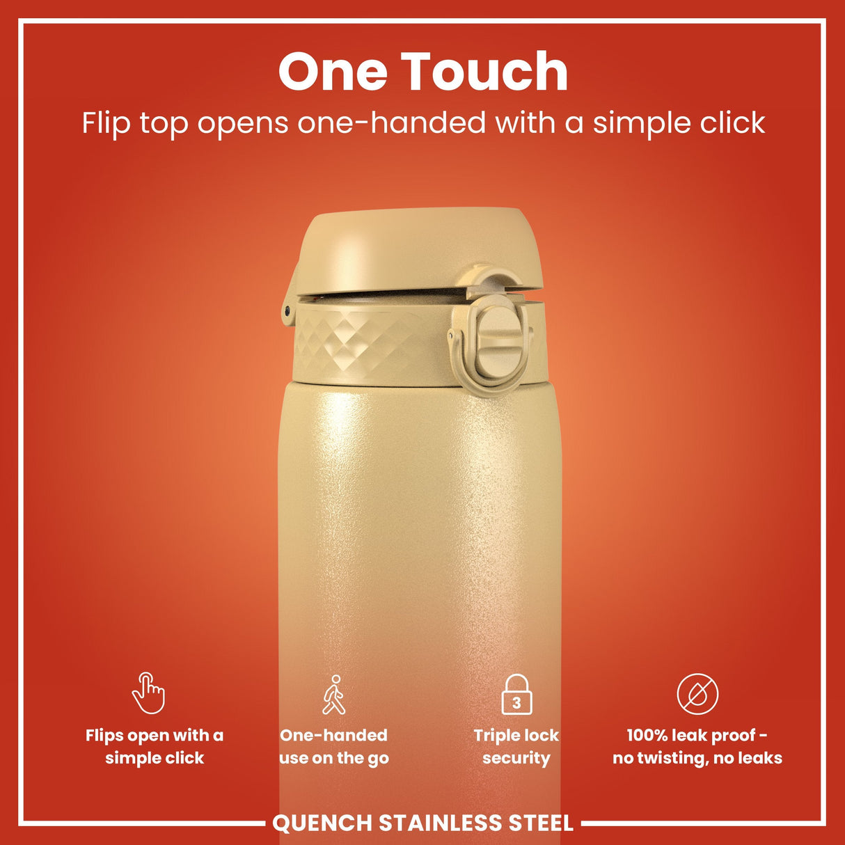 Leak Proof 1 Litre Water Bottle, Stainless Steel, Desert, 1L