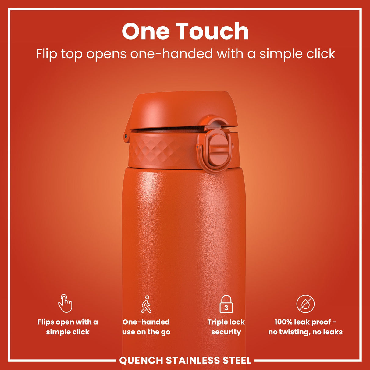 Leak Proof 1 Litre Water Bottle, Stainless Steel, Hearty Orange, 1L