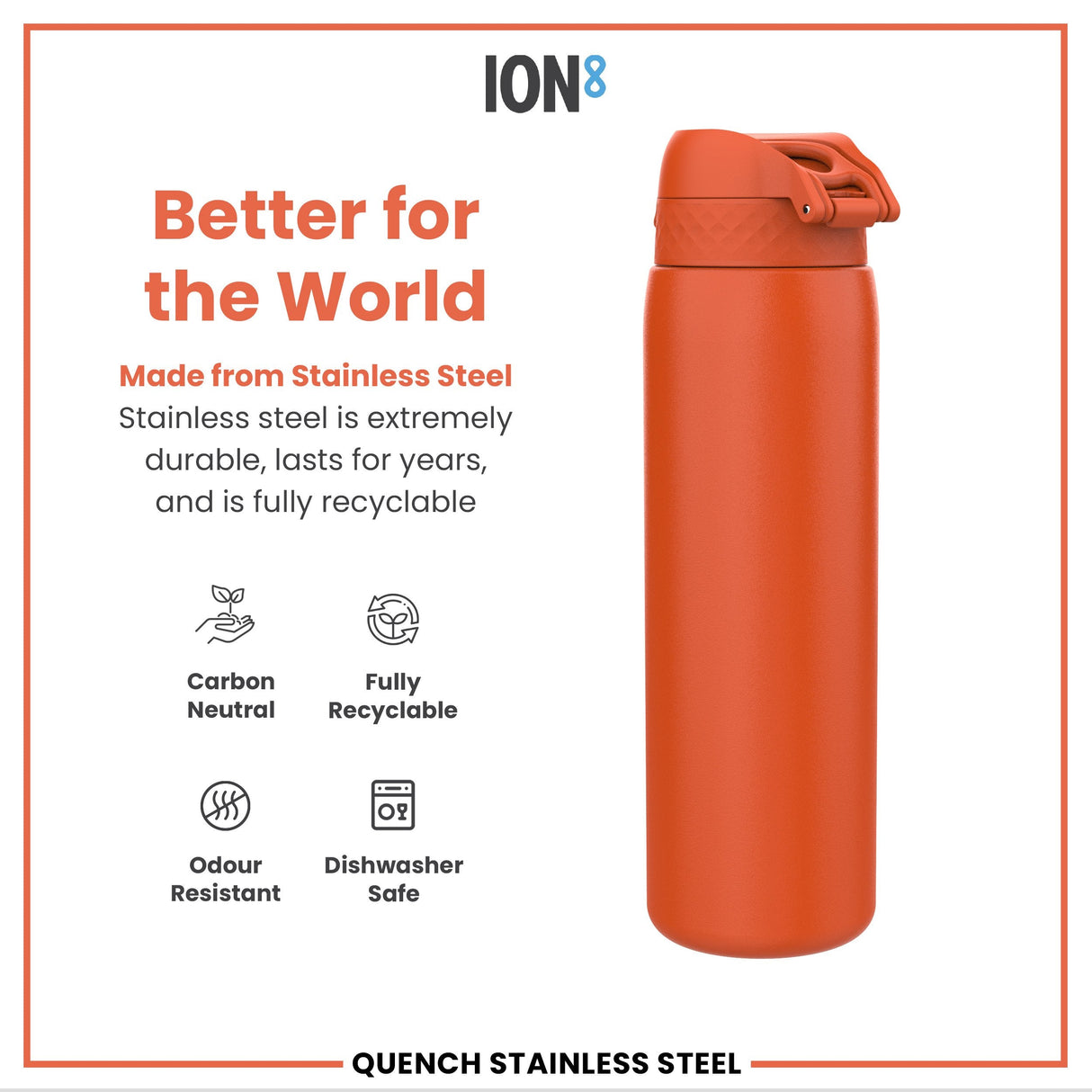 Leak Proof 1 Litre Water Bottle, Stainless Steel, Hearty Orange, 1L