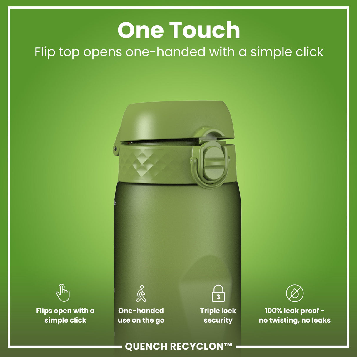 Leak Proof 1 litre Water Bottle, Recyclon, Khaki Green, 1L