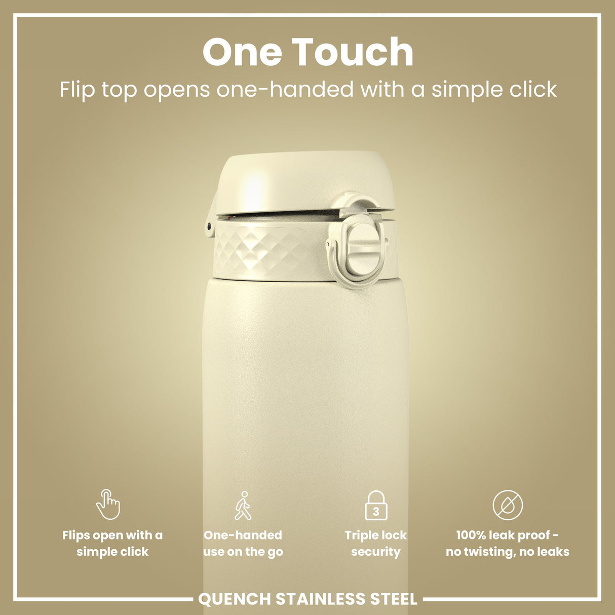 Leak Proof 1 Litre Water Bottle, Stainless Steel, Creamy White, 1L