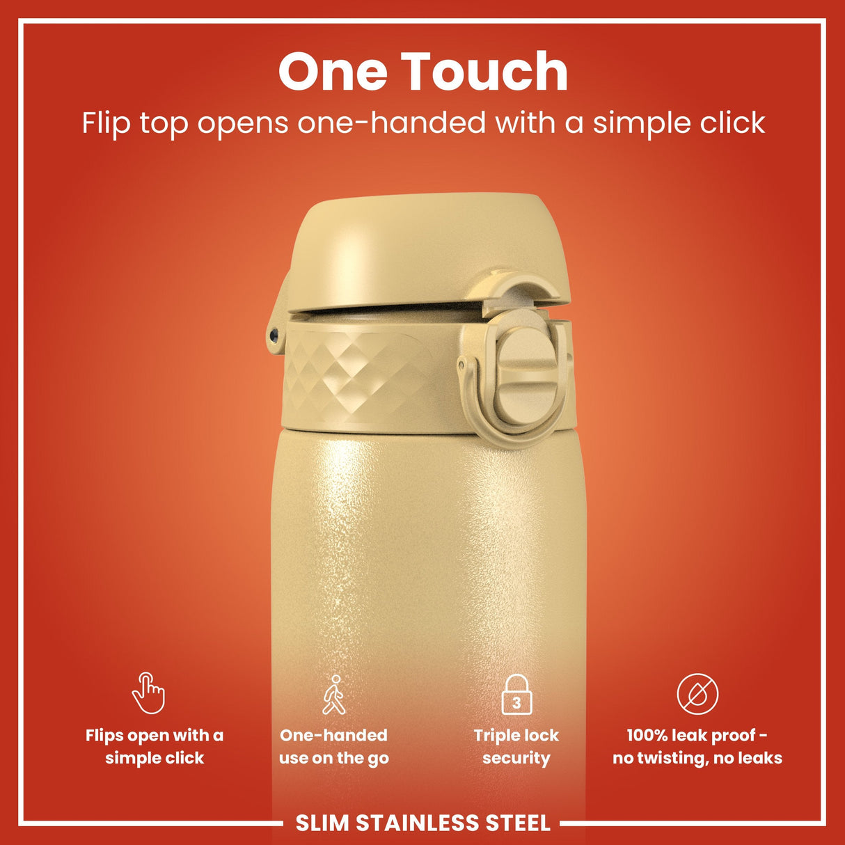 Leak Proof Slim Water Bottle, Stainless Steel, Desert, 600ml (20oz)