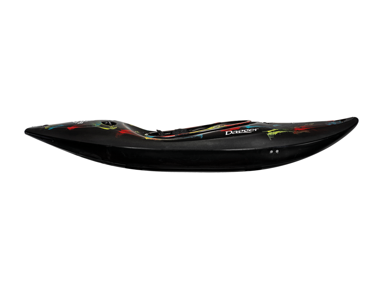 Black Dagger Code Cosmos kayak with colorful designs on a white background