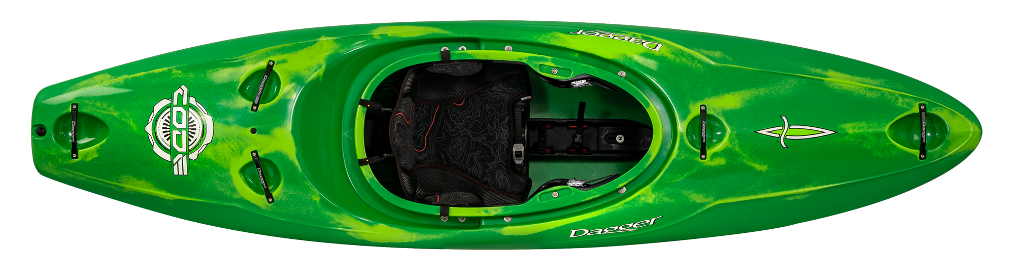 Green Dagger code creek spec with black seat on a white background