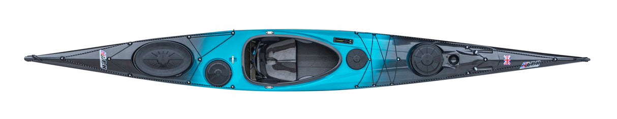P&H Volan sea kayak in ultralight with turquoise fade to clear carbon