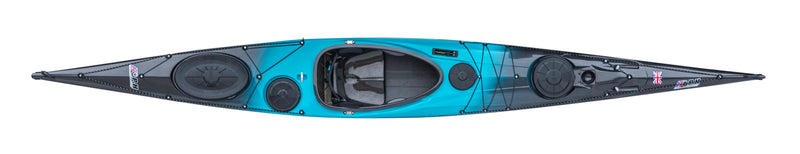 P&H Volan sea kayak in ultralight with turquoise fade to clear carbon