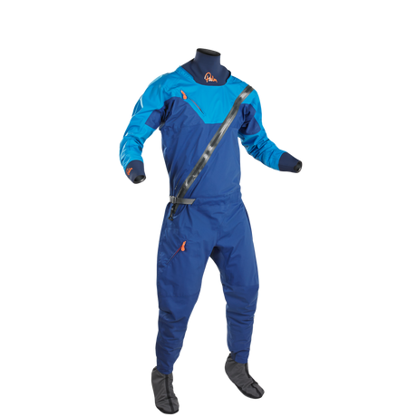 Palm Fuse Men's Drysuit Navy/Mid Blue Hood Off View