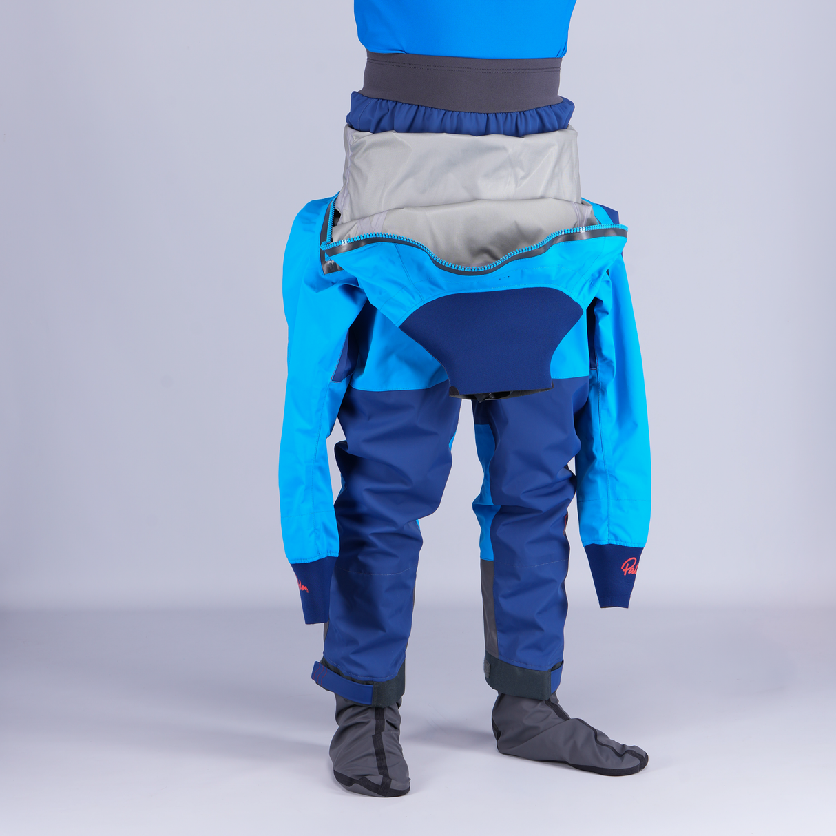 Palm Atom Men's Drysuit – Azure/Navy, waist detail