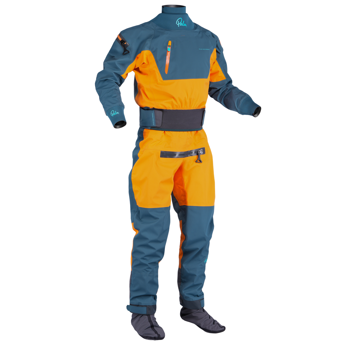 Palm Atom Men's Drysuit – Pine/Tangelo, front view