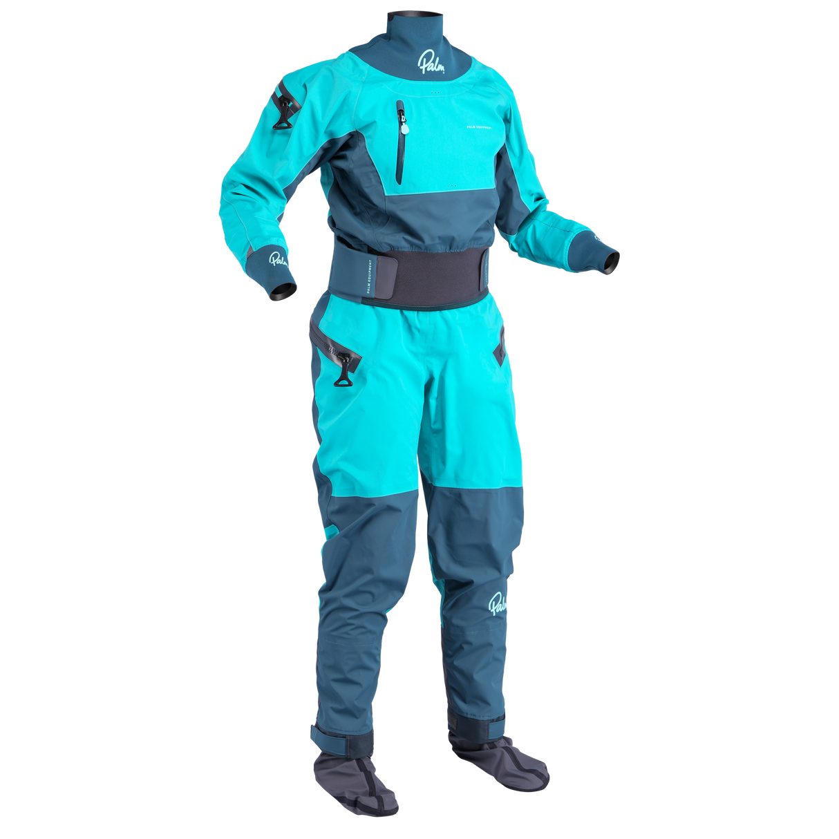 Palm Atom Women's Drysuit – Ceramic/Pine, front view