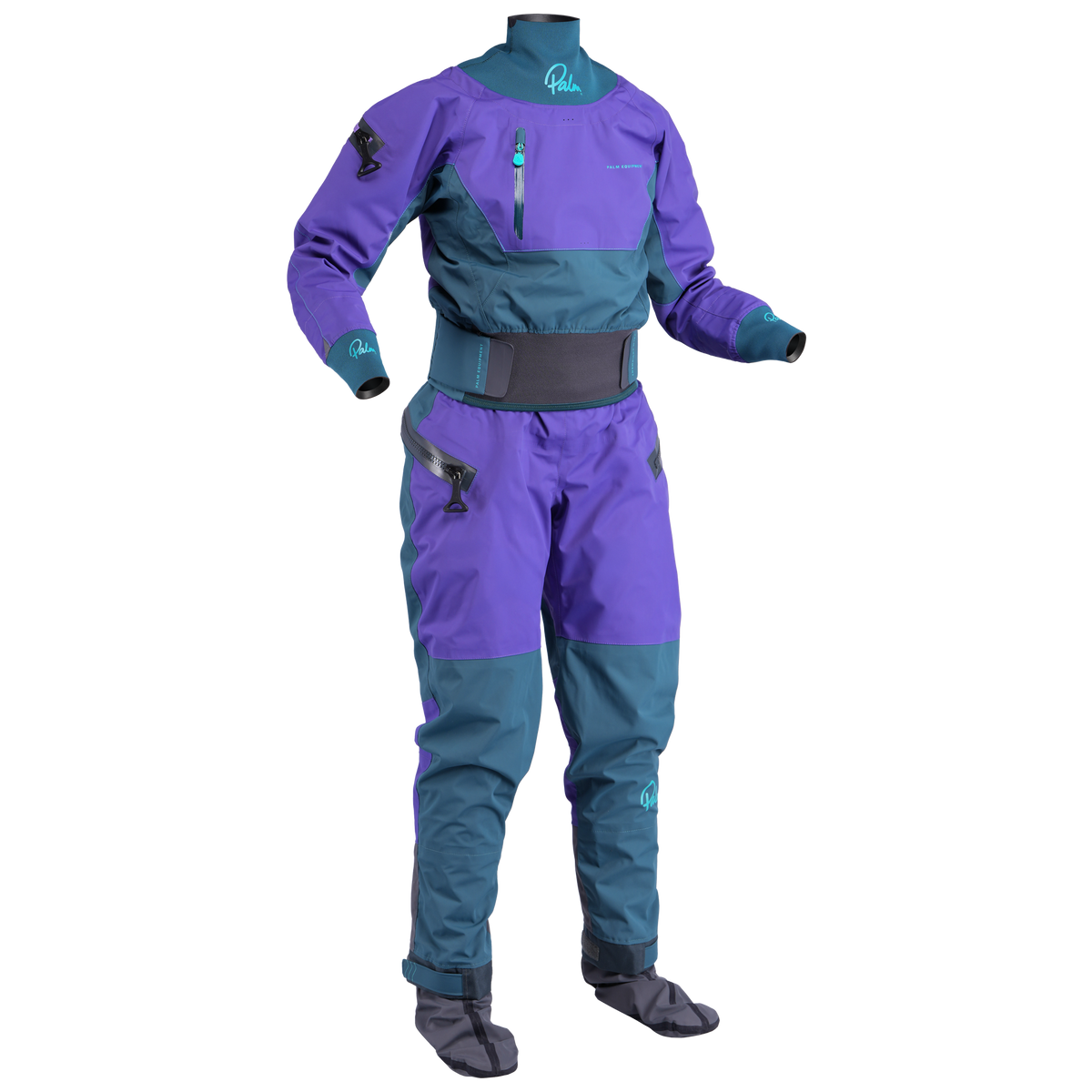 Palm Atom Women's Drysuit – Purple/Pine, front view