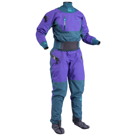 Palm Atom Women's Drysuit – Purple/Pine, front view