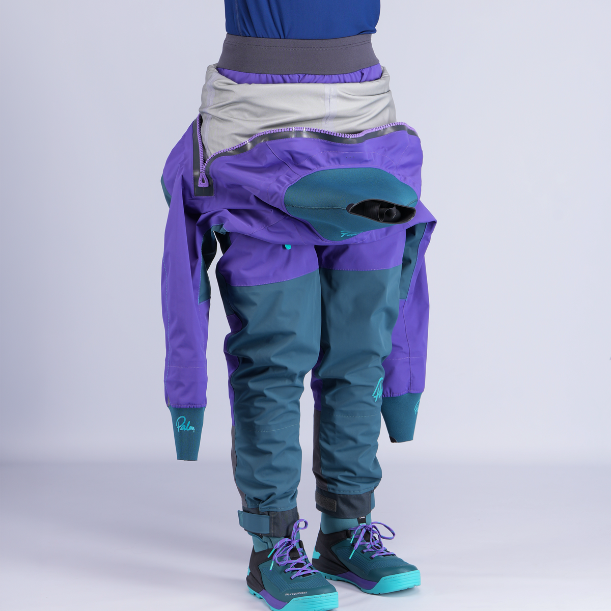 Palm Atom Women's Drysuit – Purple/Pine, waist detail