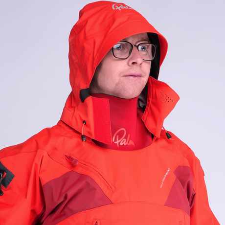 Palm Bora Men's Drysuit – Fiesta/Samba, neck and hood detail