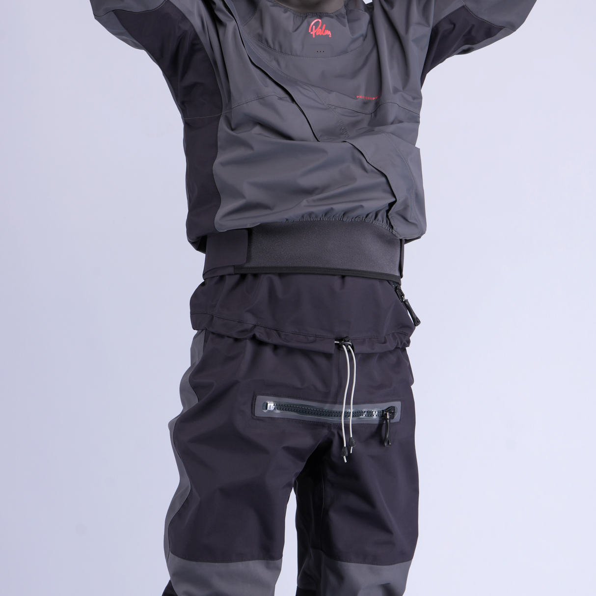 Palm Cascade Men's Drysuit – Jet Grey/Black, waist detail