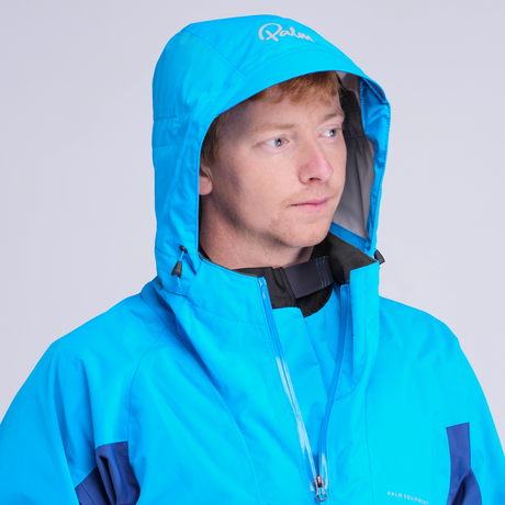 Palm Chinook Men's Jacket – Azure/Navy, hood detail