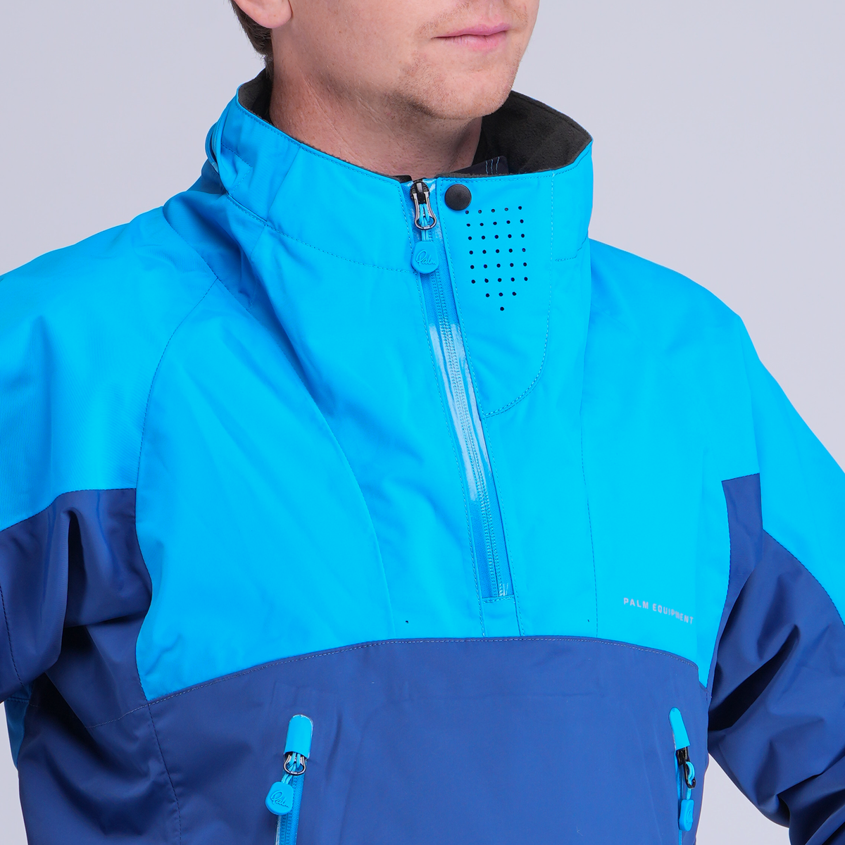 Palm Chinook Men's Jacket – Azure/Navy, neck detail