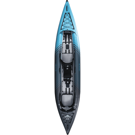 Top view of an Aquaglide Chelan 155 inflatable kayak in studio