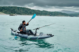 Aquaglide blackfoot 130 inflatable fishing kayak in use coastal water lifestyle picture