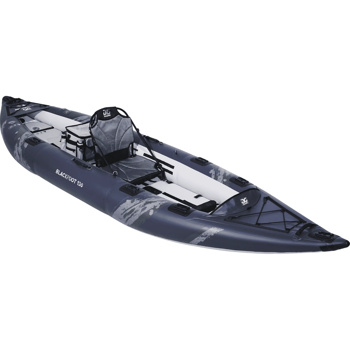 Aquaglide Blackfoot 130 Inflatable fishing kayak studio shot at an angle