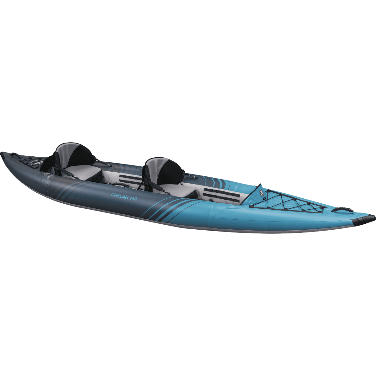 Product image of an aquaglide chelan 140 tandem inflatable kayak at an angle