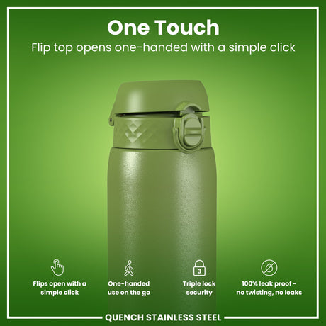 Leak Proof 1 Litre Water Bottle, Stainless Steel, Khaki Green, 1L