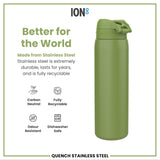 Leak Proof 1 Litre Water Bottle, Stainless Steel, Khaki Green, 1L