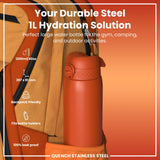 Leak Proof 1 Litre Water Bottle, Stainless Steel, Hearty Orange, 1L
