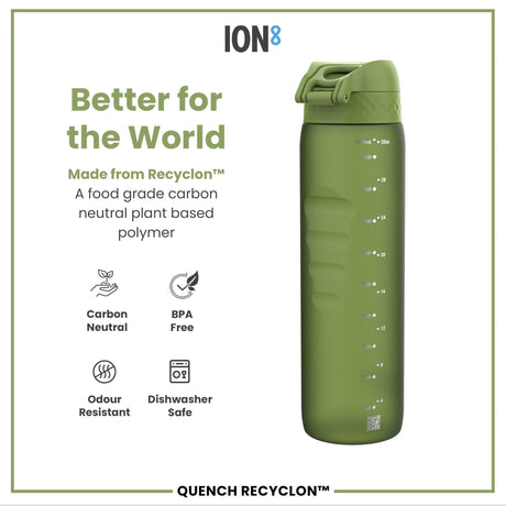 Leak Proof 1 litre Water Bottle, Recyclon, Khaki Green, 1L