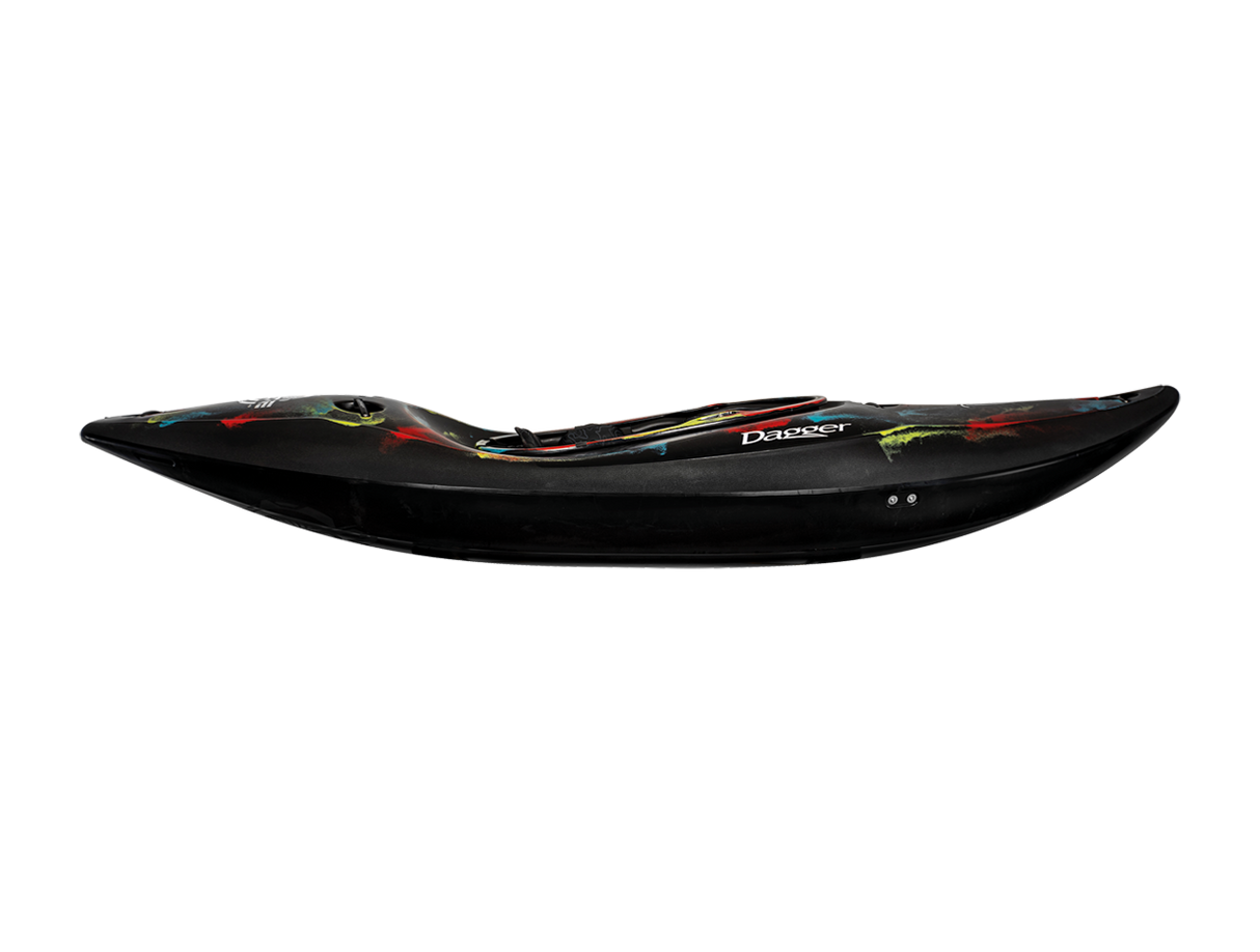 Black Dagger Code Cosmos kayak with colorful designs on a white background