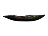 Black Dagger Code Cosmos kayak with colorful designs on a white background