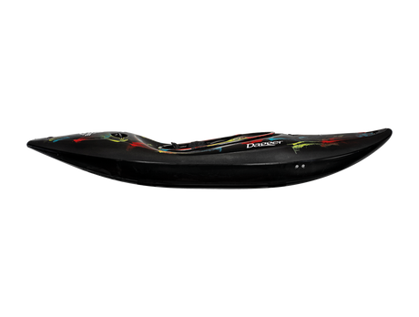 Black Dagger Code Cosmos kayak with colorful designs on a white background
