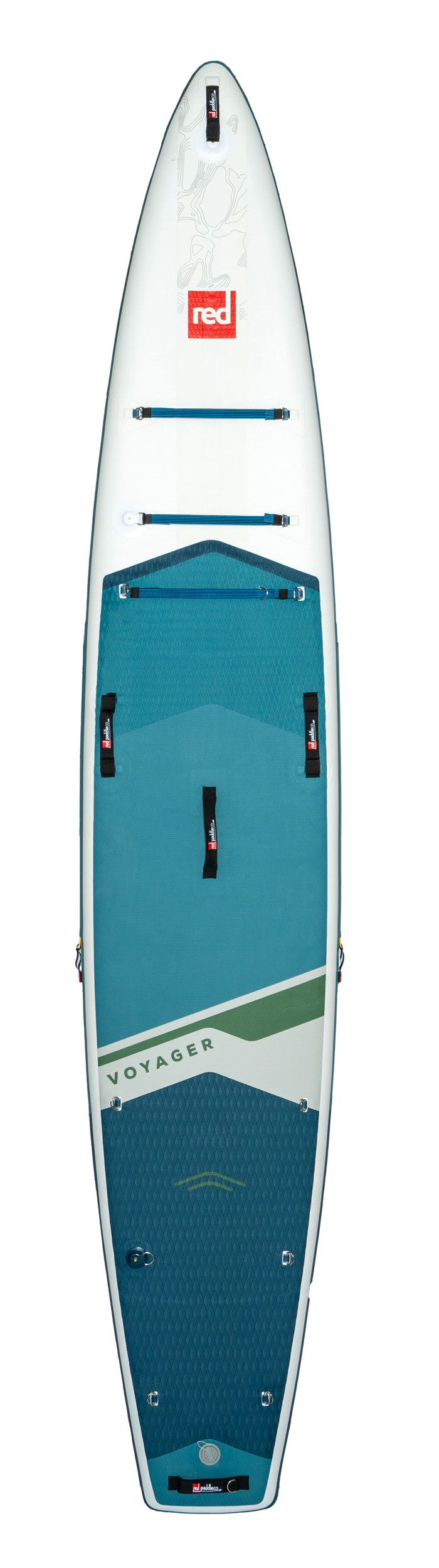 Top down view of the 2025 red paddle 14'0 Voyager Paddleboard