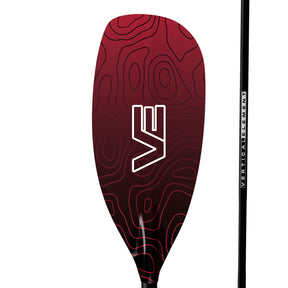 Red and black VE Creeker paddle with a logo on a white background
